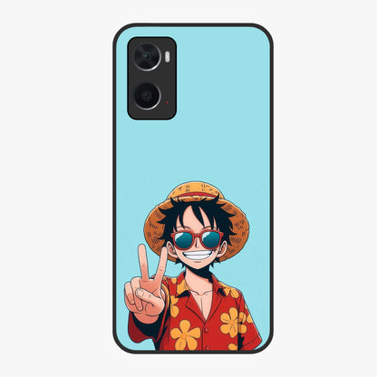 Luffy Summer Anime Vibe Glass Case showing flat back view with vibrant anime character artwork and glossy glass finish.