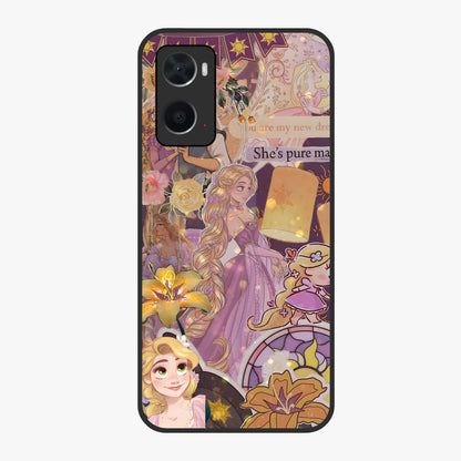 Magical Tangled Dream Glass Case showing flat back view with dreamy tangled artwork and glossy glass finish.