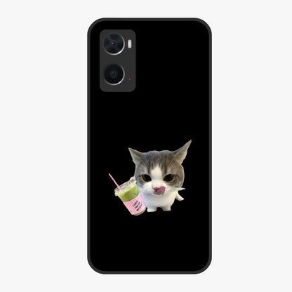 Matcha Cat Style Glass Case showing flat back view with cute matcha themed cat artwork and glossy glass finish.