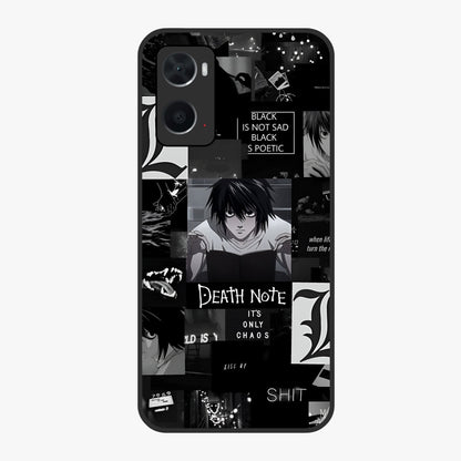 Midnight Chaos Mind Glass Case showing flat back view with abstract dark themed artwork and glossy glass finish.