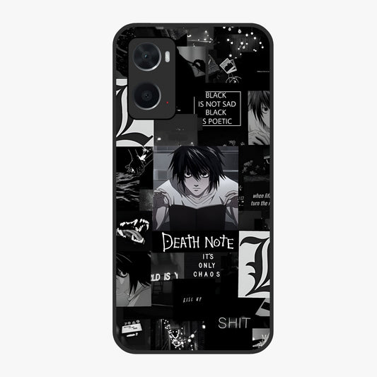 Midnight Chaos Mind Glass Case showing flat back view with abstract dark themed artwork and glossy glass finish.