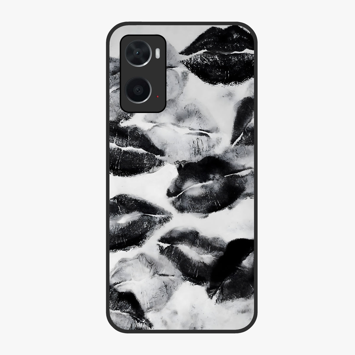 Midnight Kiss Marks Glass Case showing flat back view with lipstick kiss mark artwork and glossy glass finish.