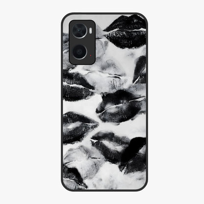 Midnight Kiss Marks Glass Case showing flat back view with lipstick kiss mark artwork and glossy glass finish.