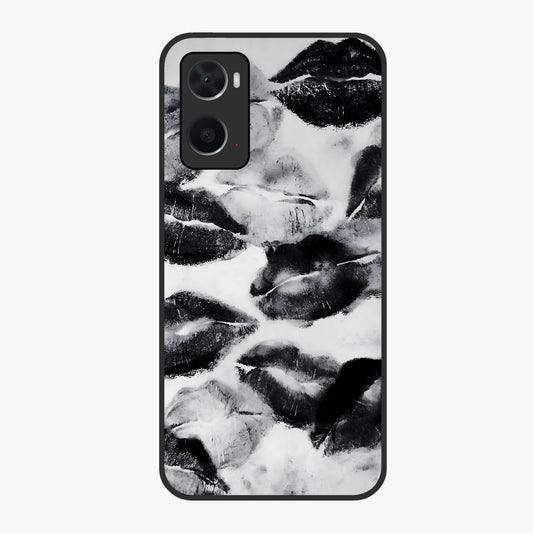 Midnight Kiss Marks Glass Case showing flat back view with lipstick kiss mark artwork and glossy glass finish.