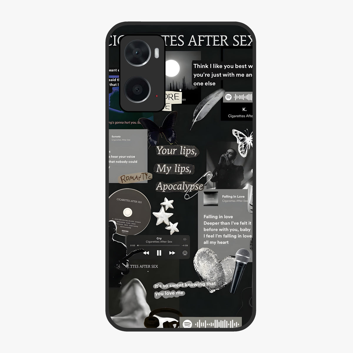 Midnight Love Echo Glass Case showing flat back view with romantic midnight themed artwork and glossy glass finish.