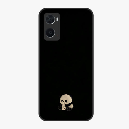 Midnight Panda Love Glass Case showing flat back view with cute panda themed artwork and glossy glass finish.