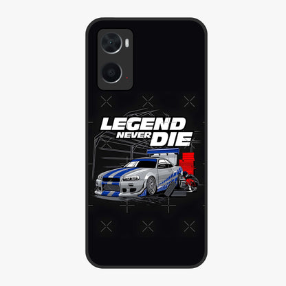 Midnight Racing Legacy Glass Case showing flat back view with sleek racing inspired artwork and glossy glass finish.