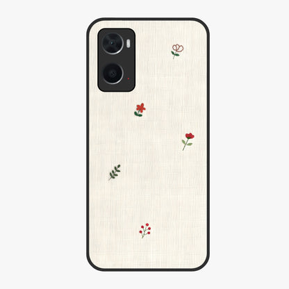 Minimal Petal Whispers Glass Case showing flat back view with soft minimal floral artwork and glossy glass finish.