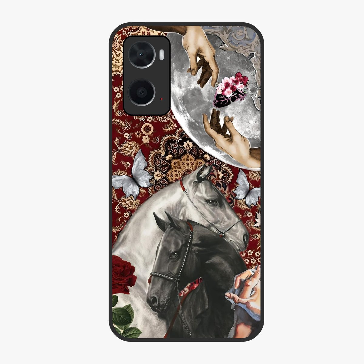 Moonlit Royal Stallion Glass Case showing flat back view with majestic horse under moonlight artwork and glossy glass finish.