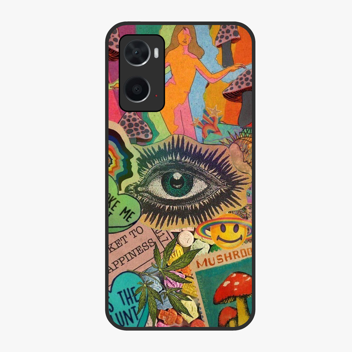 Mystic Eye Wonderland Glass Case showing flat back view with mystical eye themed artwork and glossy glass finish.
