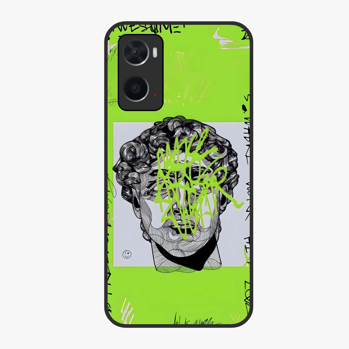 Neo Graffiti Rebellion Glass Case showing flat back view with vibrant graffiti artwork and glossy glass finish.