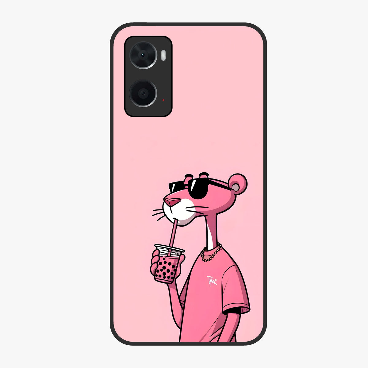 Pink Panther Glass Case showing flat back view with iconic pink panther artwork and glossy glass finish.