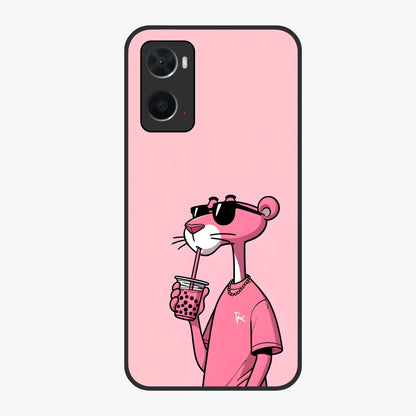 Pink Panther Glass Case showing flat back view with iconic pink panther artwork and glossy glass finish.