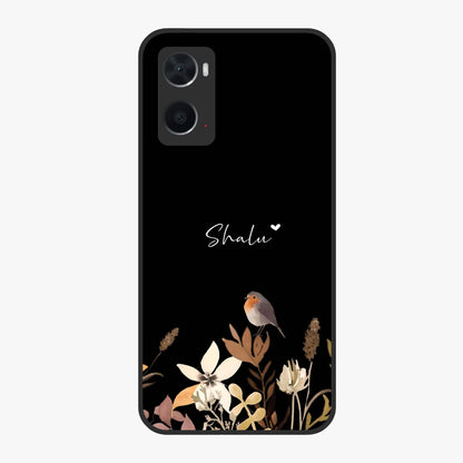 Quiet Garden Tune Custom Name Glass Case showing flat back view with peaceful garden artwork and personalized name design.