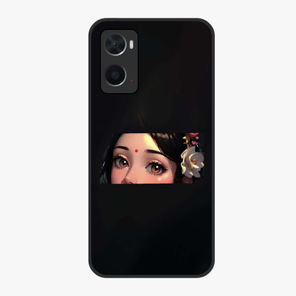 Radha Divine Embrace Glass Case showing flat back view with devotional Radha artwork and glossy glass finish.