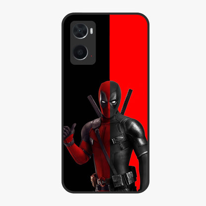 Red & Black Deadpool Theme Glass Case showing flat back view with bold comic inspired artwork and glossy glass finish.