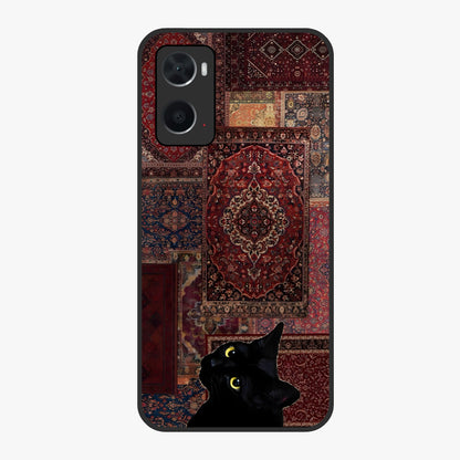Regal Magic Cat Apple Glass Case showing flat back view with magical cat artwork holding apple and glossy glass finish.