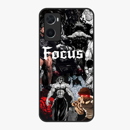 Relentless Power Focus Glass Case showing flat back view with motivational typography artwork and glossy glass finish.