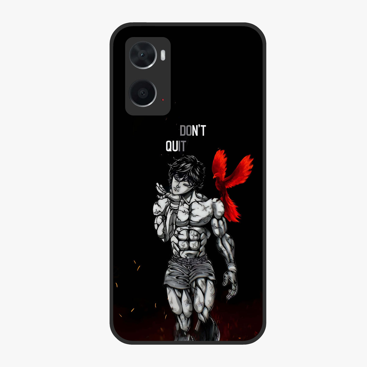 Rise Beyond Limits Glass Case showing flat back view with motivational typography artwork and glossy glass finish.