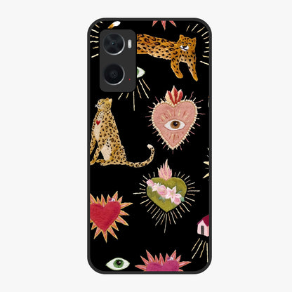 Sacred Jungle Heart Glass Case showing flat back view with jungle inspired heart artwork and glossy glass finish.