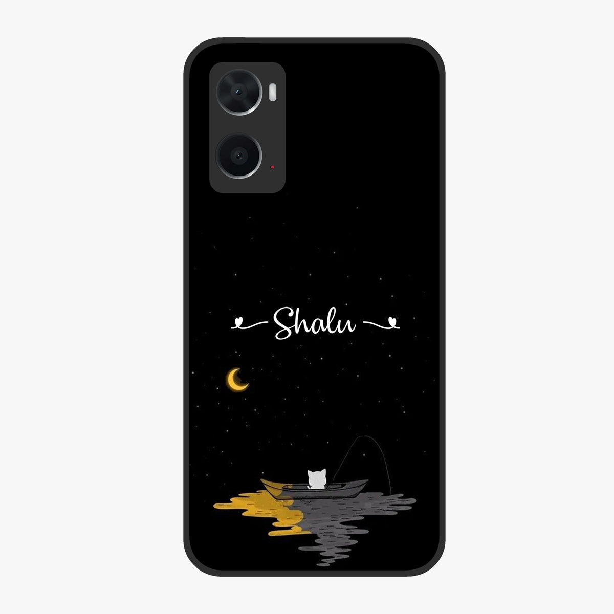 Silent Night Row Glass Case showing flat back view with calm night themed artwork and glossy glass finish.
