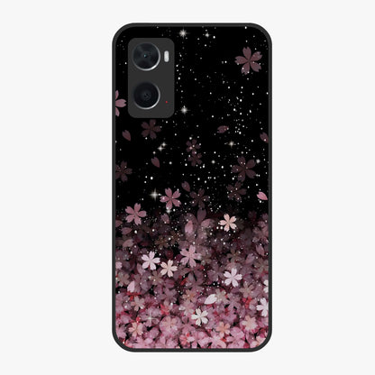 Small Starry Flowers Glass Case showing flat back view with delicate starry floral artwork and glossy glass finish.