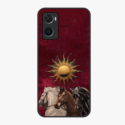 Solar Riders Glass Case showing flat back view with dynamic rider themed artwork and glossy glass finish.