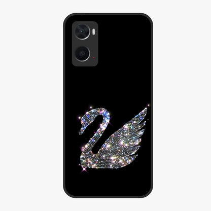 Starlit Swan Grace Glass Case showing flat back view with graceful swan artwork under starry sky and glossy glass finish.