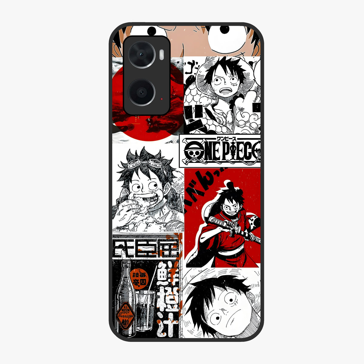 Strawhat Chaos Panels Glass Case showing flat back view with anime inspired chaos panel artwork and glossy glass finish.