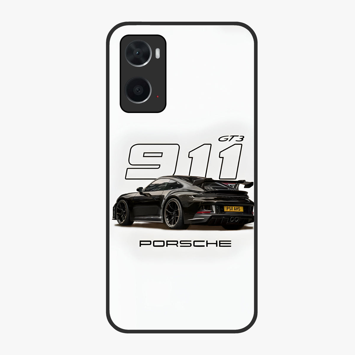 Turbo Legacy Icon Glass Case showing flat back view with iconic sports car inspired artwork and glossy glass finish.