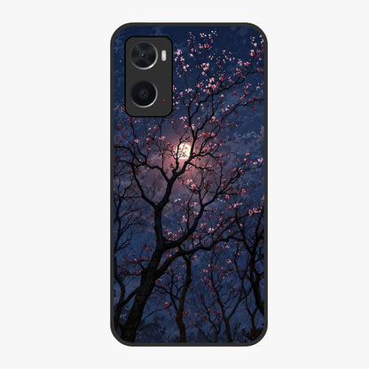 Twilight Sakura Serenade Glass Case showing flat back view with cherry blossom artwork at twilight and glossy glass finish.