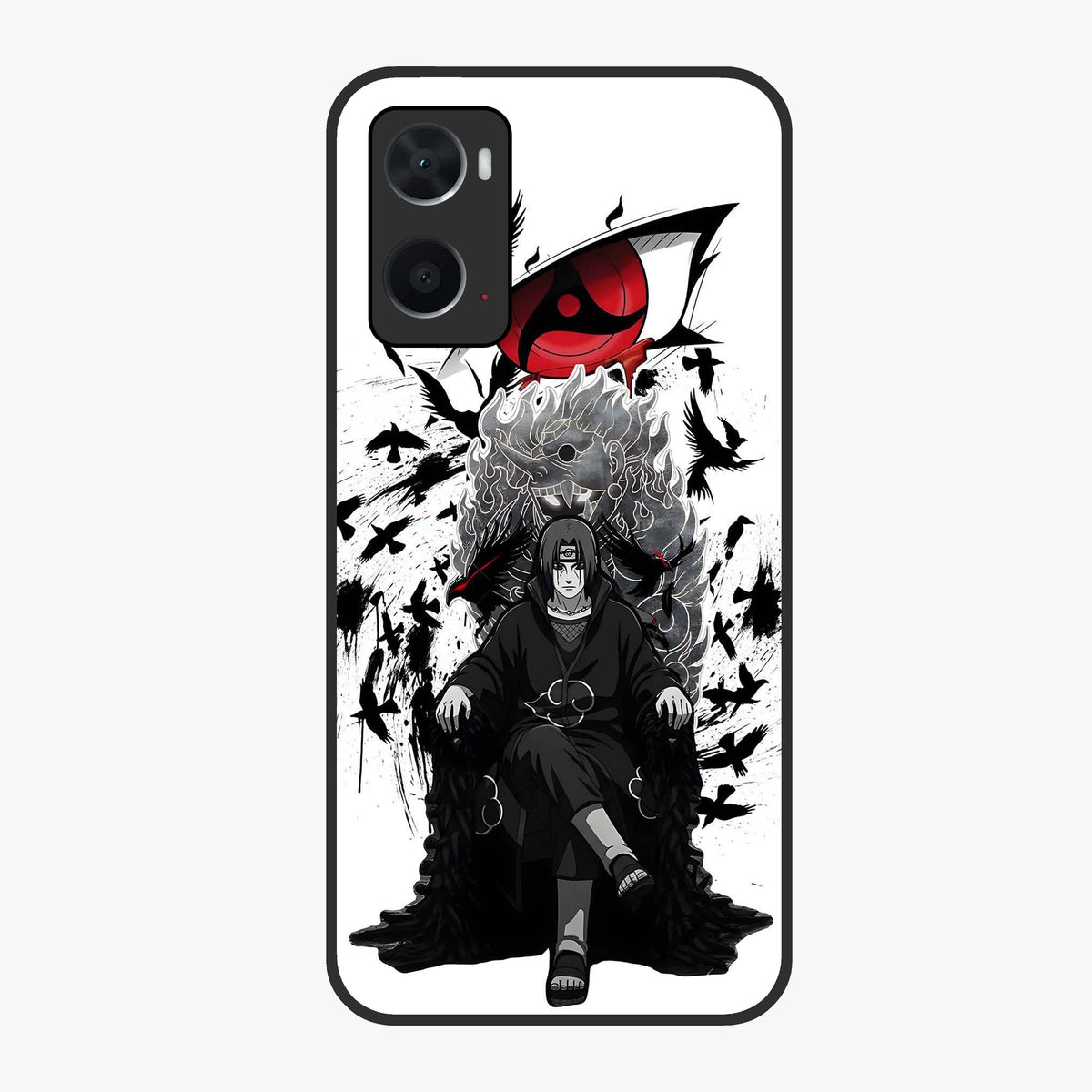 Uchiha Shadow Throne Glass Case showing flat back view with cosmic underwater themed artwork and glossy glass finish.