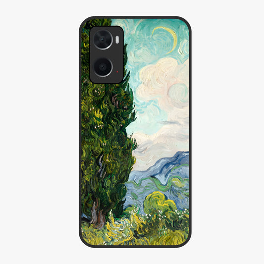 Van Gogh Vintage Art Glass Case showing flat back view with vintage painterly artwork inspired by Van Gogh style and glossy glass finish.