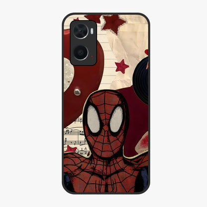Web Warrior Vibes Glass Case showing flat back view with superhero inspired web themed artwork and glossy glass finish.