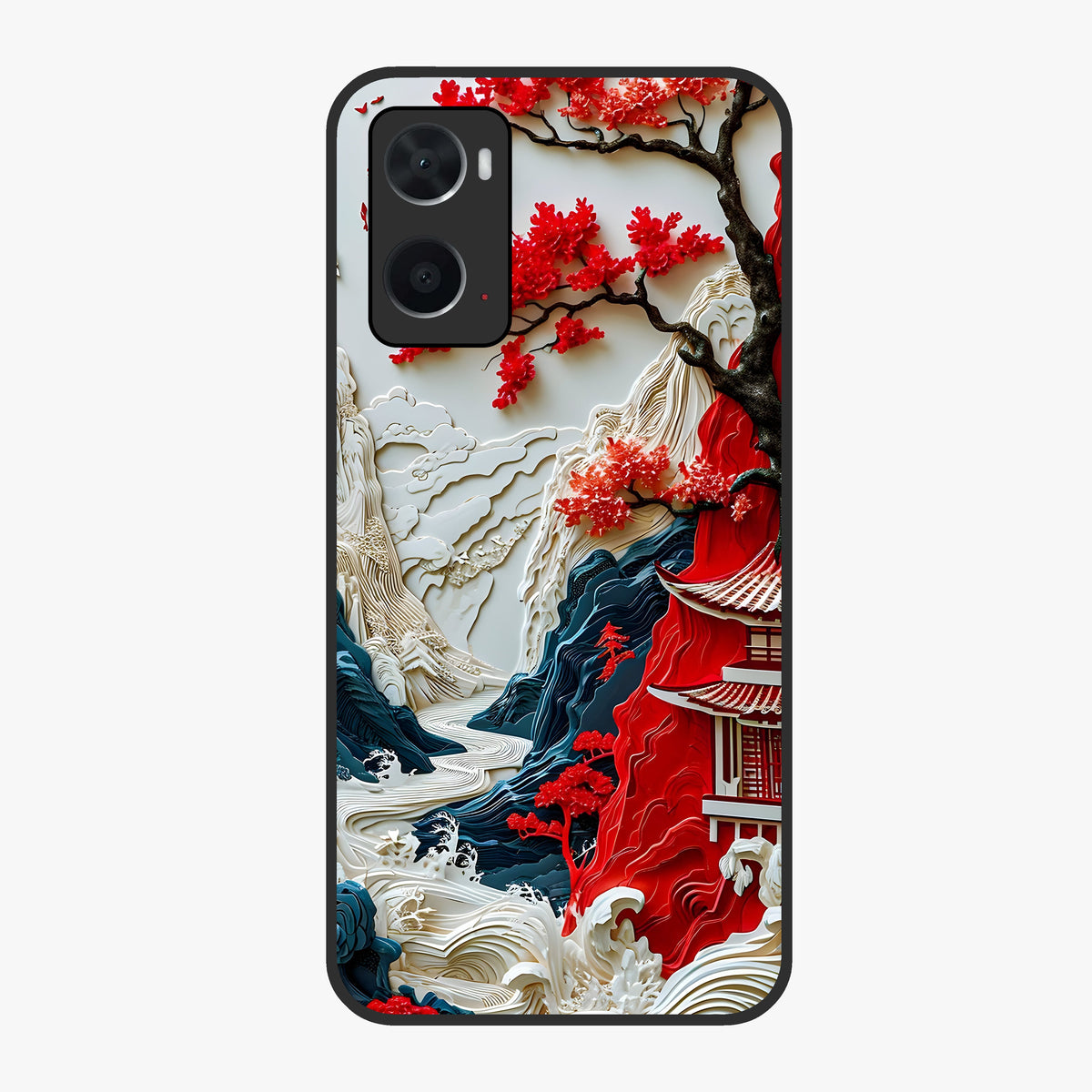 Whispers Of Sakura Waves Glass Case showing flat back view with cherry blossom wave artwork and glossy glass finish.