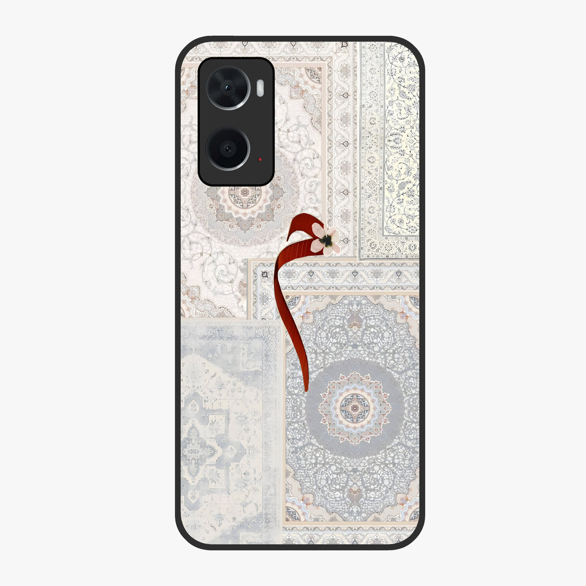 White Aesthetic Bow Glass Case showing flat back view with minimal bow artwork and glossy glass finish.