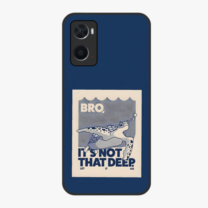 Worry Less Swim Glass Case showing flat back view with playful motivational artwork and glossy glass finish.