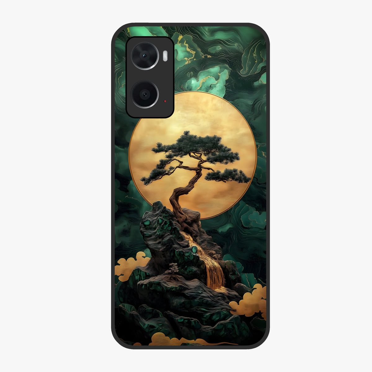 Zen Moon Rise Glass Case showing flat back view with calm moonrise artwork and glossy glass finish.
