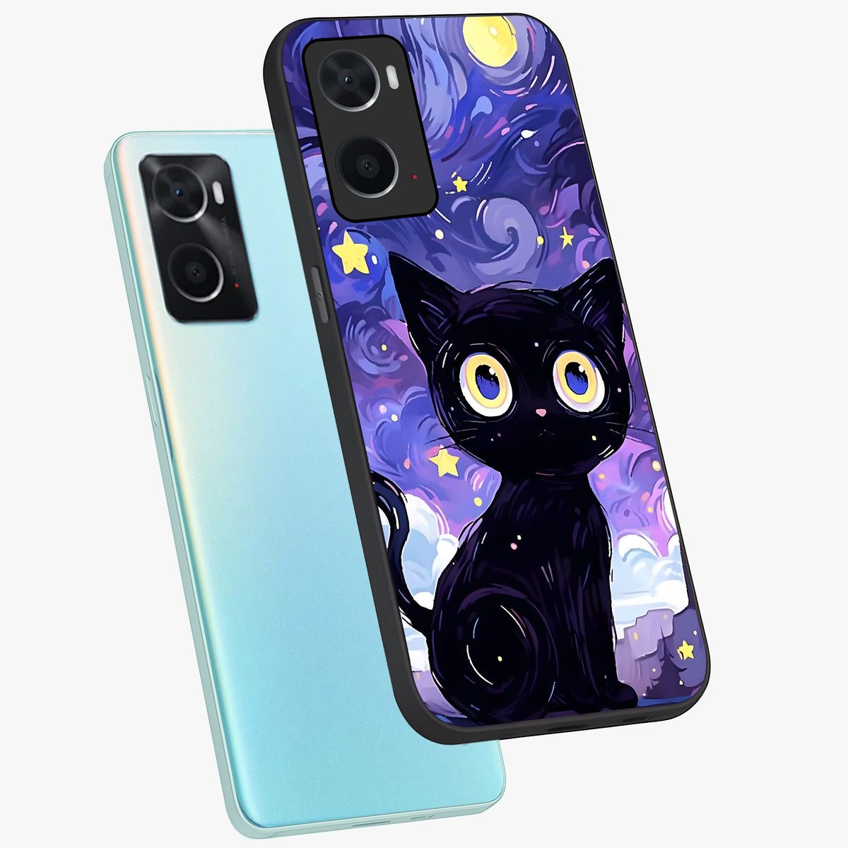 Abstract Cat Art Glass Case displayed in angled mockup highlighting modern abstract cat artwork and sleek glass surface.