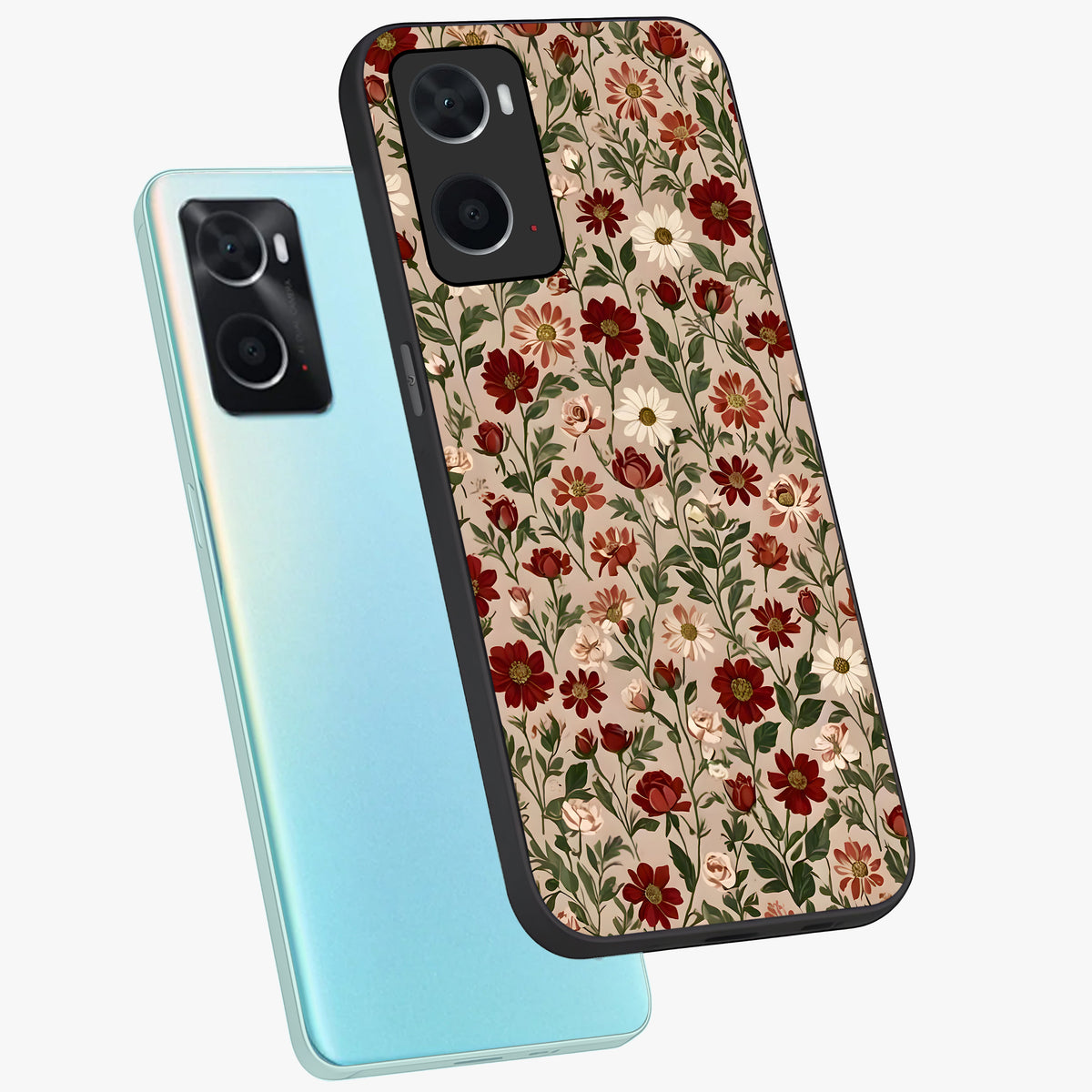 Biege Flower With Leaf Glass Case displayed in angled mockup highlighting minimal floral leaf design and elegant aesthetic.