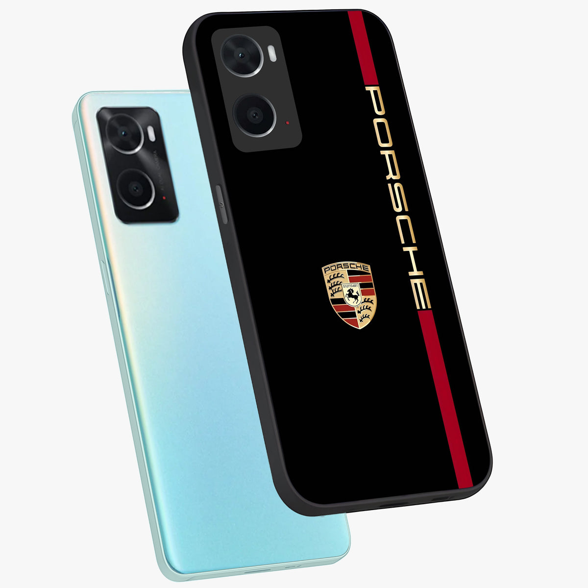 Black Minimal Porsche Glass Case displayed in angled mockup highlighting modern minimal car illustration and clean aesthetic design.