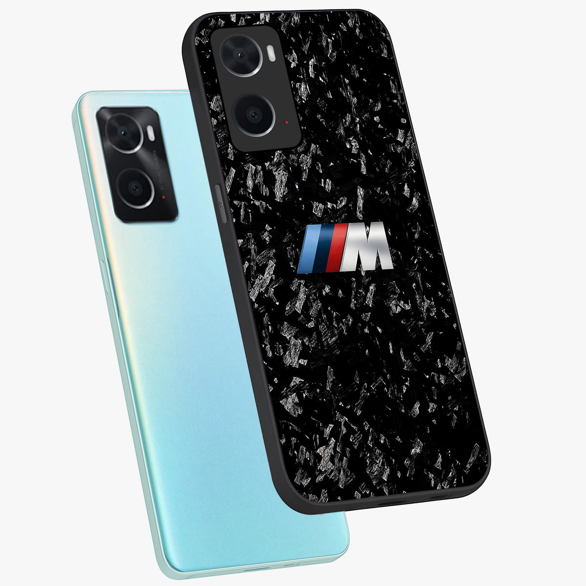 Carbon Speed Mark Glass Case displayed in angled mockup highlighting racing inspired carbon design and sleek aesthetic style.