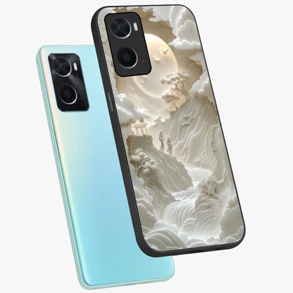 Celestial Origami Glass Case displayed in angled mockup highlighting geometric origami design with cosmic aesthetic theme.