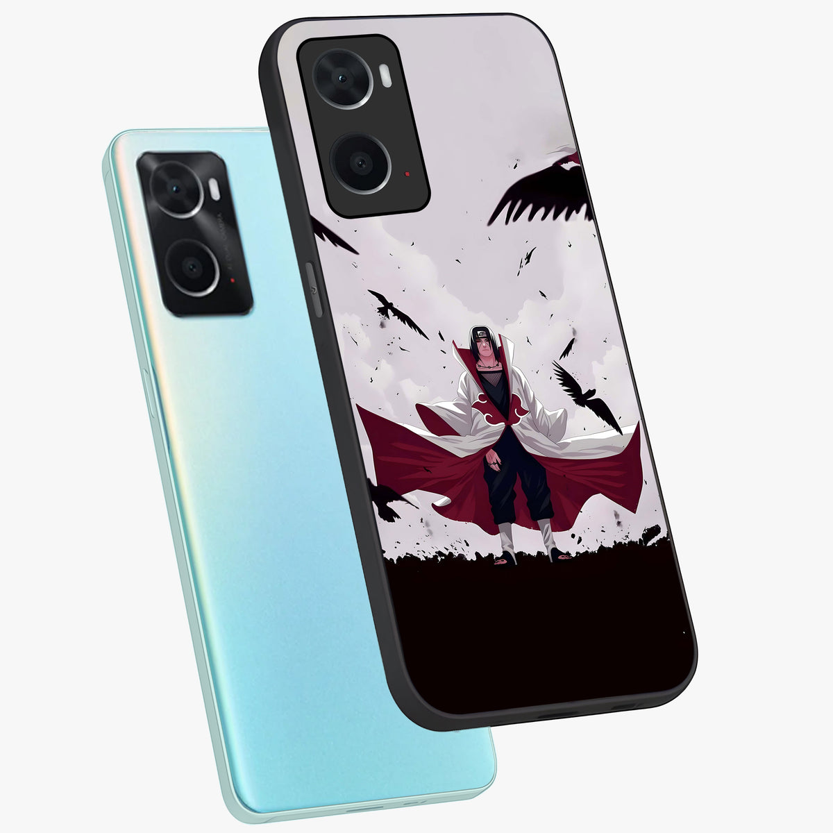 Crimson Crow Ascension Glass Case displayed in angled mockup highlighting powerful crow illustration with dark crimson aesthetic.
