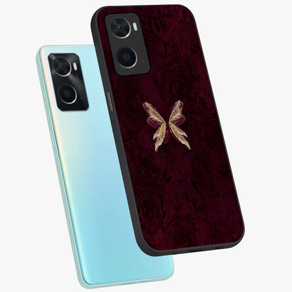 Crimson Fade Butterfly Glass Case displayed in angled mockup highlighting elegant butterfly design with crimson gradient aesthetic.