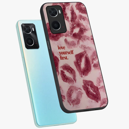 Crimson Kiss Love Glass Case displayed in angled mockup highlighting bold love inspired design with modern aesthetic style.