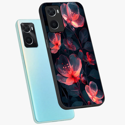 Dark Shade of Flower Glass Case displayed in angled mockup highlighting moody floral illustration with aesthetic dark tones.