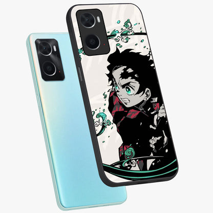 Demon Slayer Glass Case displayed in angled mockup highlighting dramatic anime character design with action aesthetic.