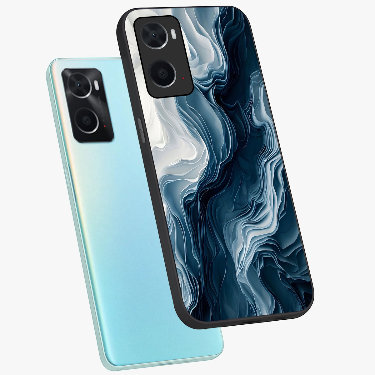 Ethereal Paper Marble Glass Case displayed in angled mockup highlighting elegant marble pattern with modern aesthetic style.