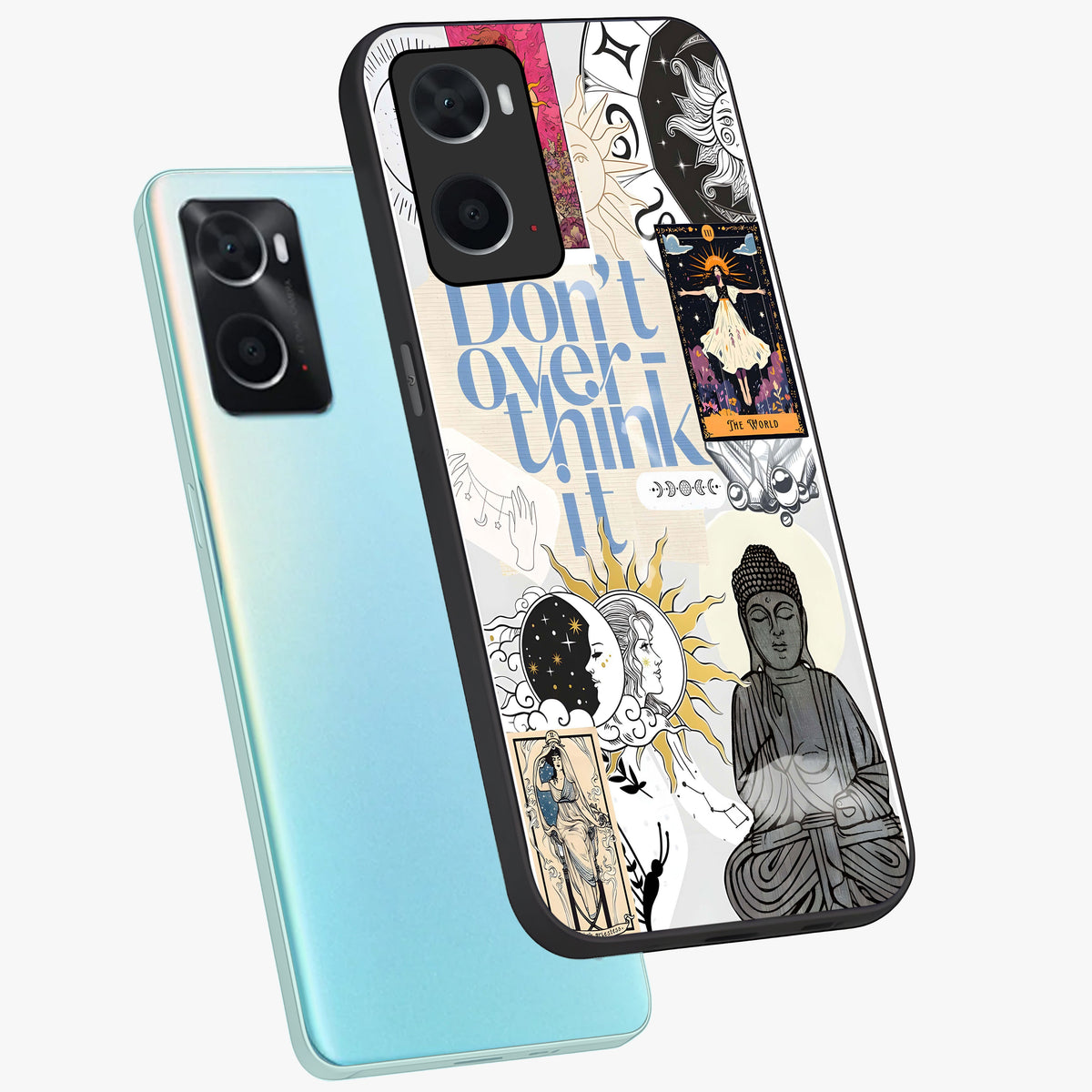 Ethereal Thoughts Glass Case displayed in angled mockup highlighting soft abstract design with calm ethereal aesthetic.